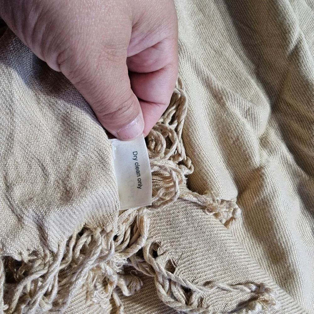 Coldwater Creek Embroidered Fringe Scarf Shawl Wrap Neutral Tan‎